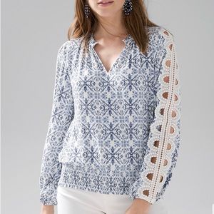 WHBM Embroidered Long Sleeve Blouse, Sz Small